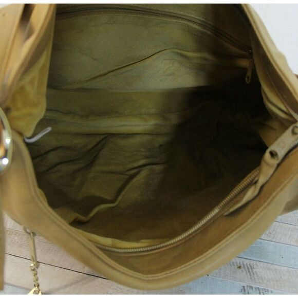 AWESOME BRIO! SOFT BEIGE TAN BRWN GENUINE LEATHER TOTE SHOULDER BAG HOBO HANDBAG - Picture 10 of 10